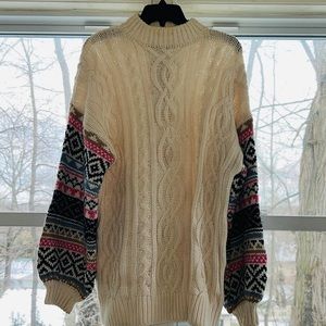 Forever21 long sleeve cable knit sweater Aztec boho puffy sleeve